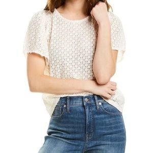 Madewell Texture & Thread Eyelet Flutter Sleeve Top - S